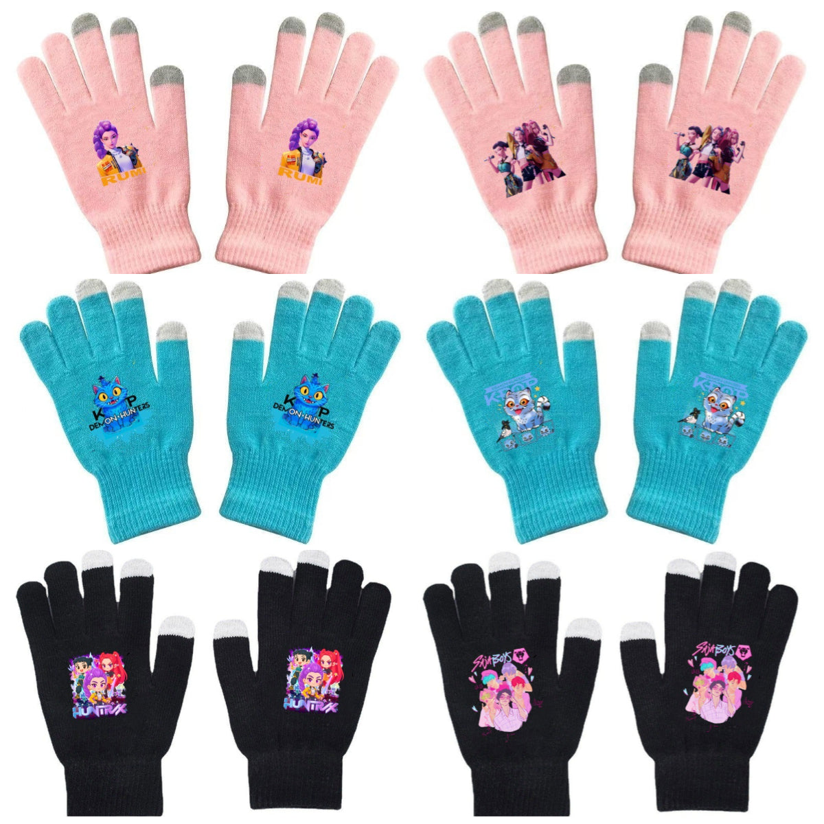 K-Pop Demon Hunters Kids Gloves for Boys and Girls Warm Dopamine Style Knitted Printed Gloves for Fall and Winter