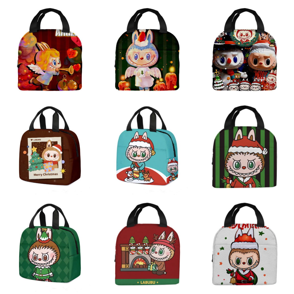 Labubu Christmas 2025 Cartoon Lunch Bag Insulated Bento Box Tote for Kids Adult