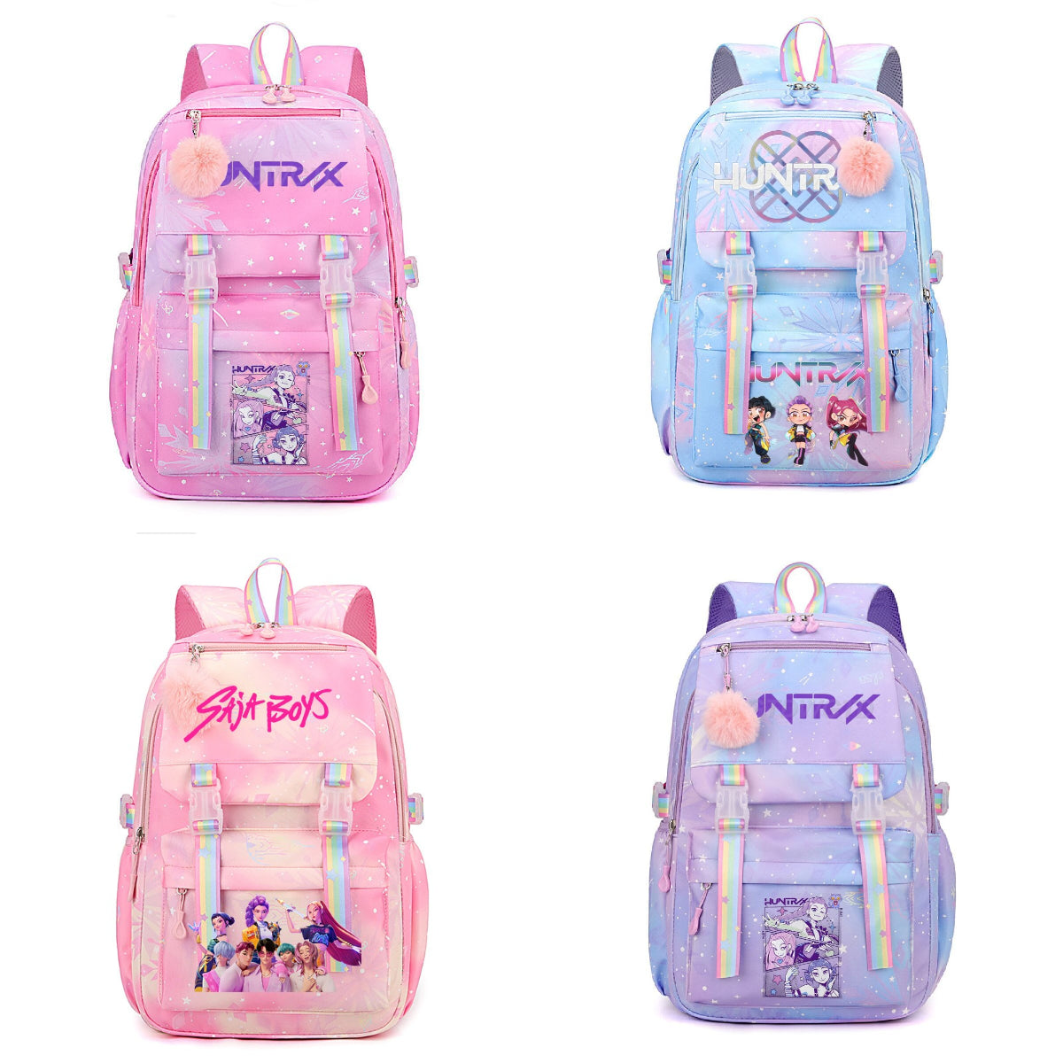 Kpop Demon Hunters Rainbow Print Backpack, Lightweight Student School Bag