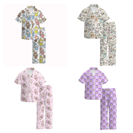 Labubu Print Fall Pajama Set – Soft & Cozy Short Sleeve + Long Pants