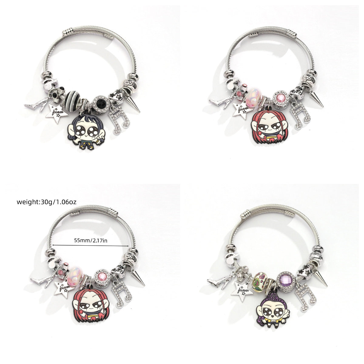 K-POP Demon Hunters Bracelet Cartoon Charm Bangle with Rhinestone Pendant Adjustable Zinc Alloy Plated Cuff