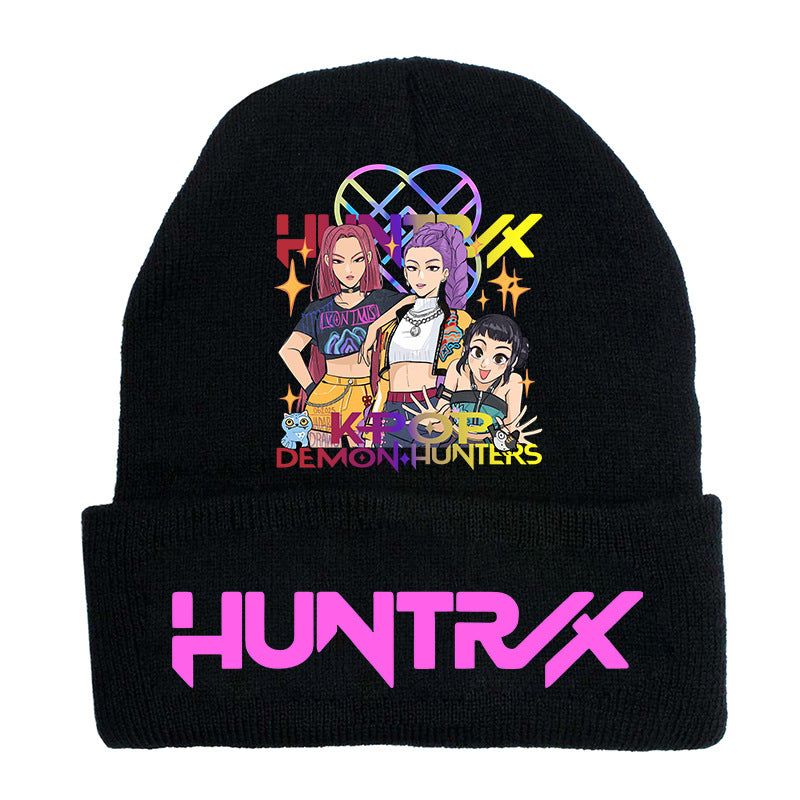 K-Pop Demon Hunters Anime Beanie, Fashion Knitted Cuffed Hat with Print, Outdoor Adult Winter Cap