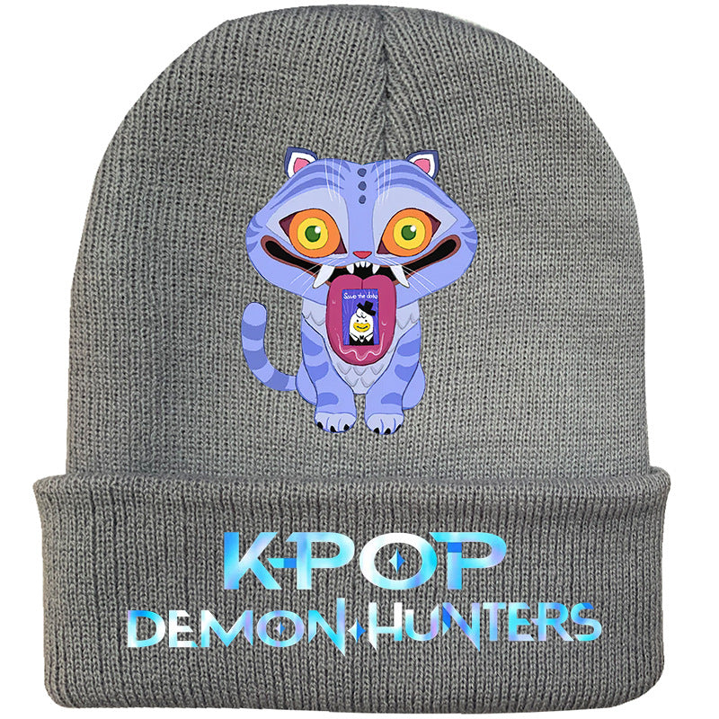 K-Pop Demon Hunters Anime Beanie, Fashion Knitted Cuffed Hat with Print, Outdoor Adult Winter Cap