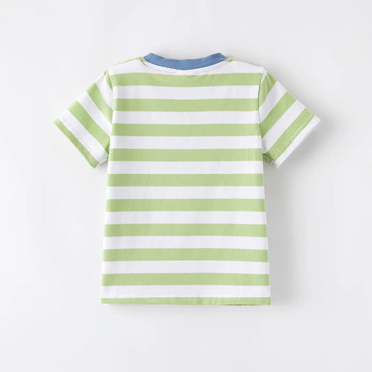 Boys Back To School Light Green Stripes Pencil Applique T-Shirt