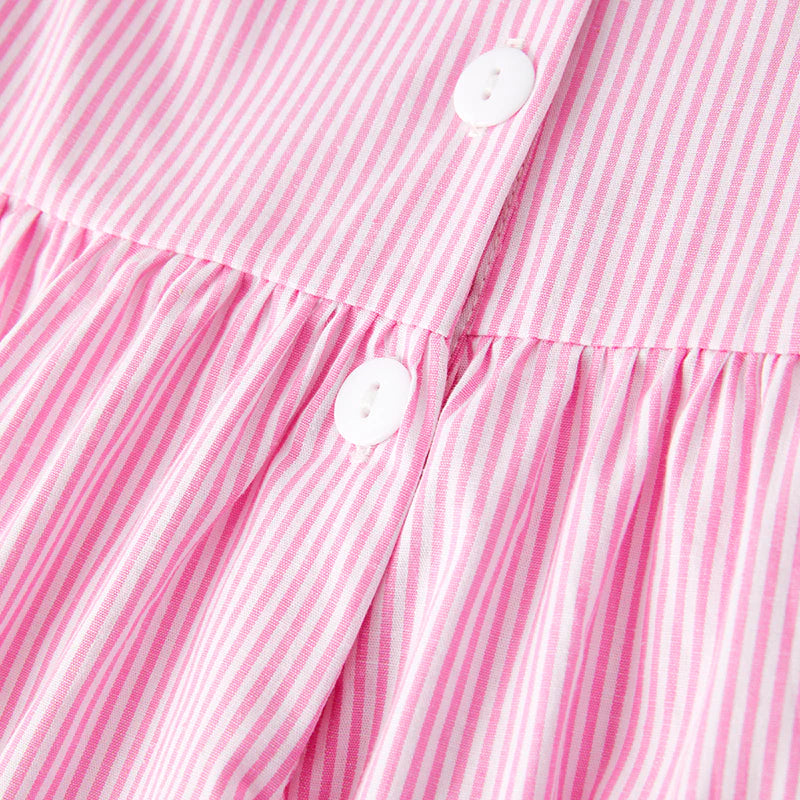 Girls Back To School Pink Stripes Apple Applique Dress