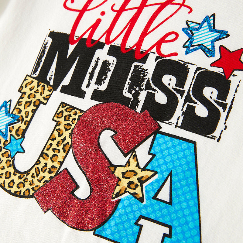 Girls 4th Of July "LITTLE MISS USA" Sequins Skirt Set