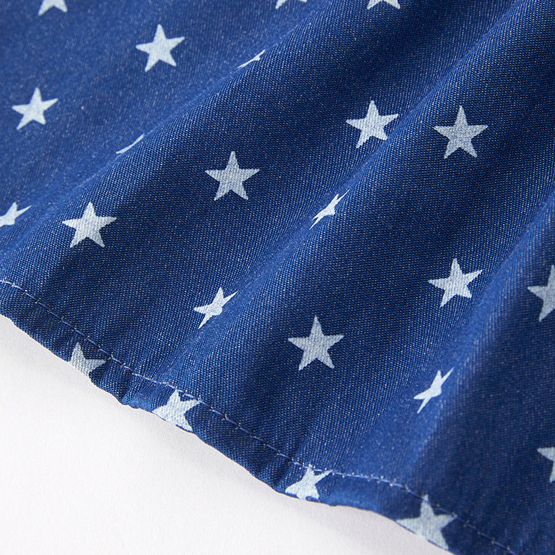 Girls 4th Of July Blue Star Smocking Dress