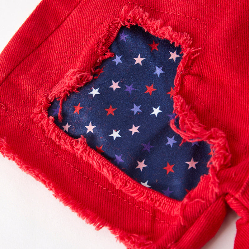 Girls 4th Of July Blue Star Red Denim Short Set