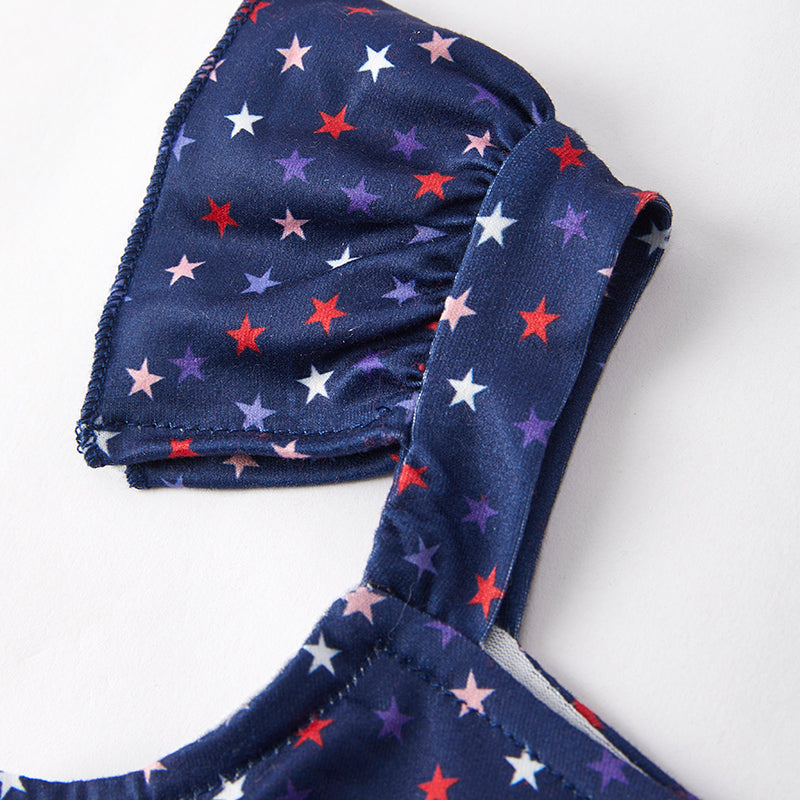 Girls 4th Of July Blue Star Red Denim Short Set