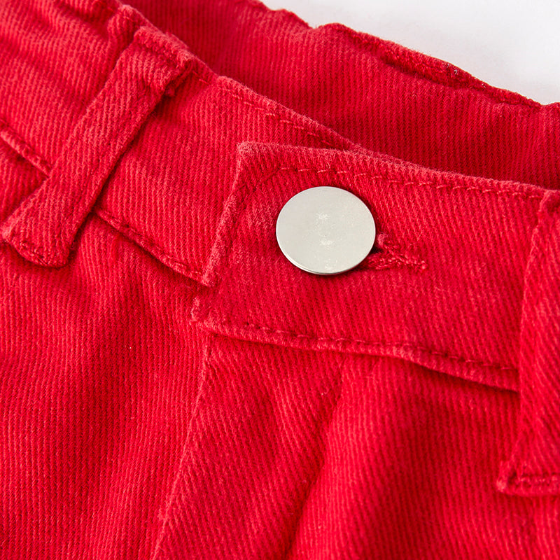 Girls 4th Of July Blue Star Red Denim Short Set