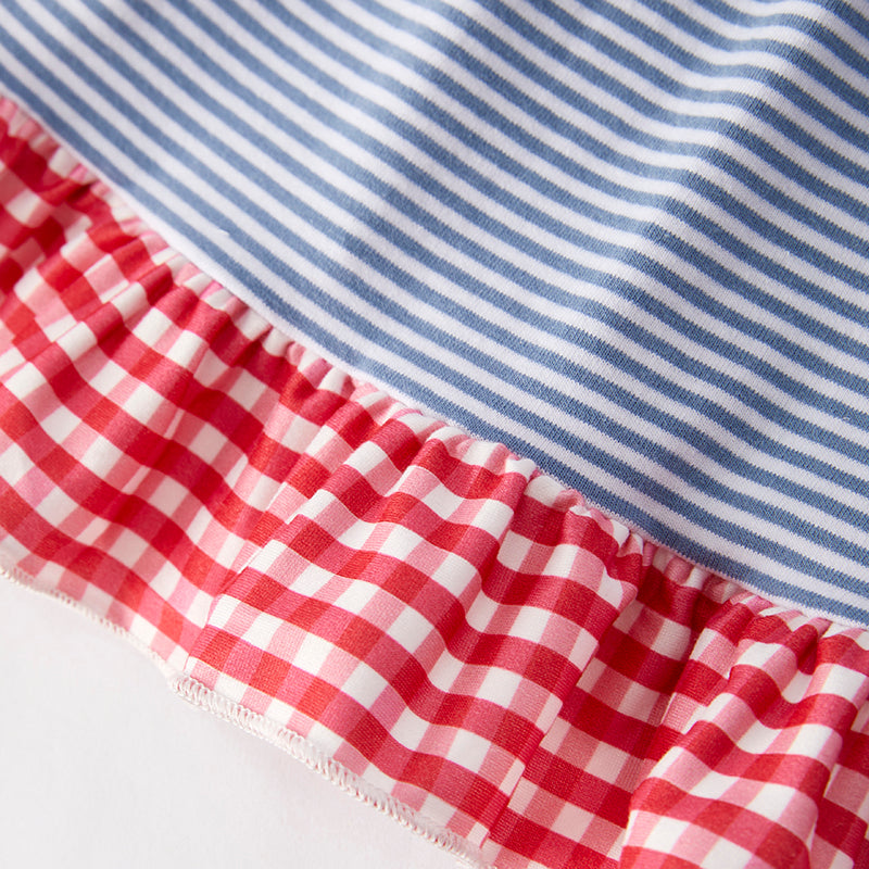 Girls 4th Of July Blue Stripes Flag Embroidered Slip Dress