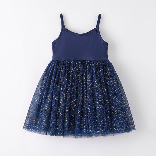 Girls 4th Of July Red Blue Star Tulle Slip Dress