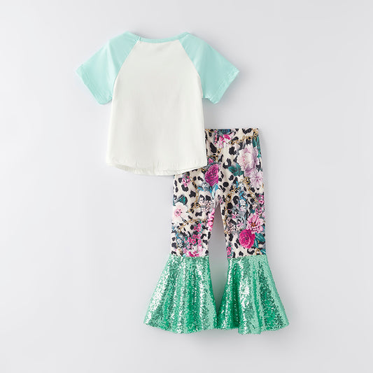 Girls Summer "HOME IS WHERE YOU PARK IT'Sequin Bell Pant Set