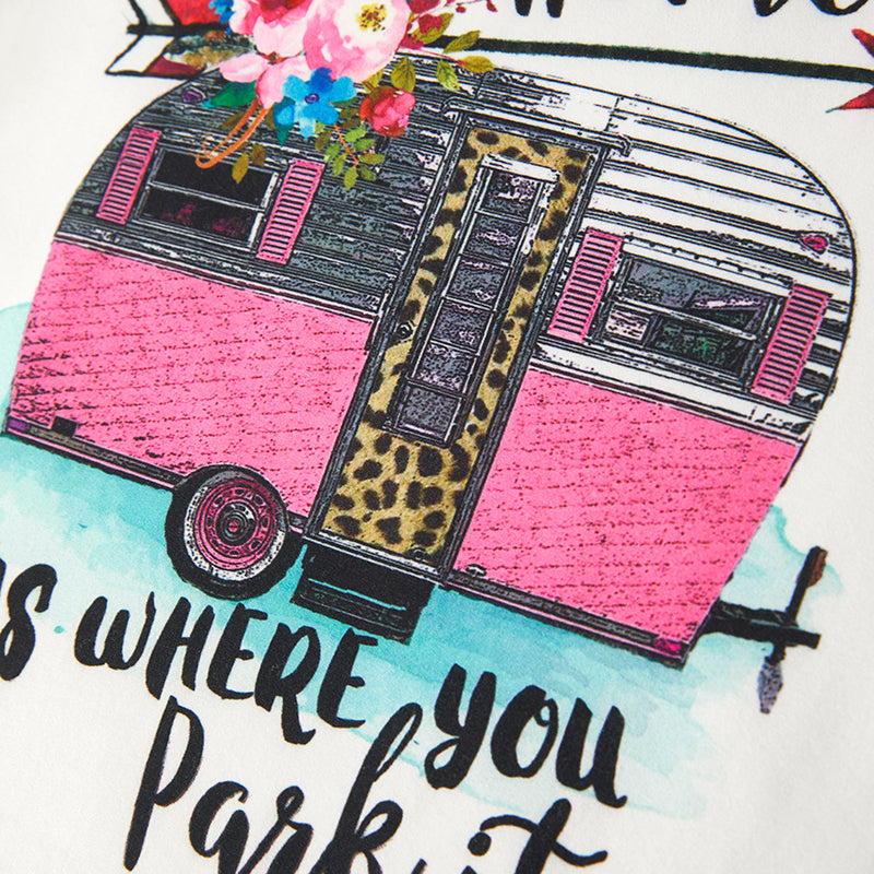 Girls Summer "HOME IS WHERE YOU PARK IT'Sequin Bell Pant Set