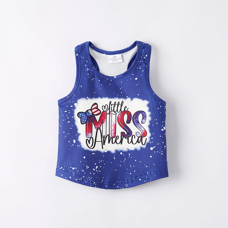 Girls July 4th "LITTLE MISS AMERICA" Blue Tank Top