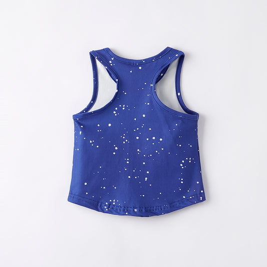 Girls July 4th "LITTLE MISS AMERICA" Blue Tank Top