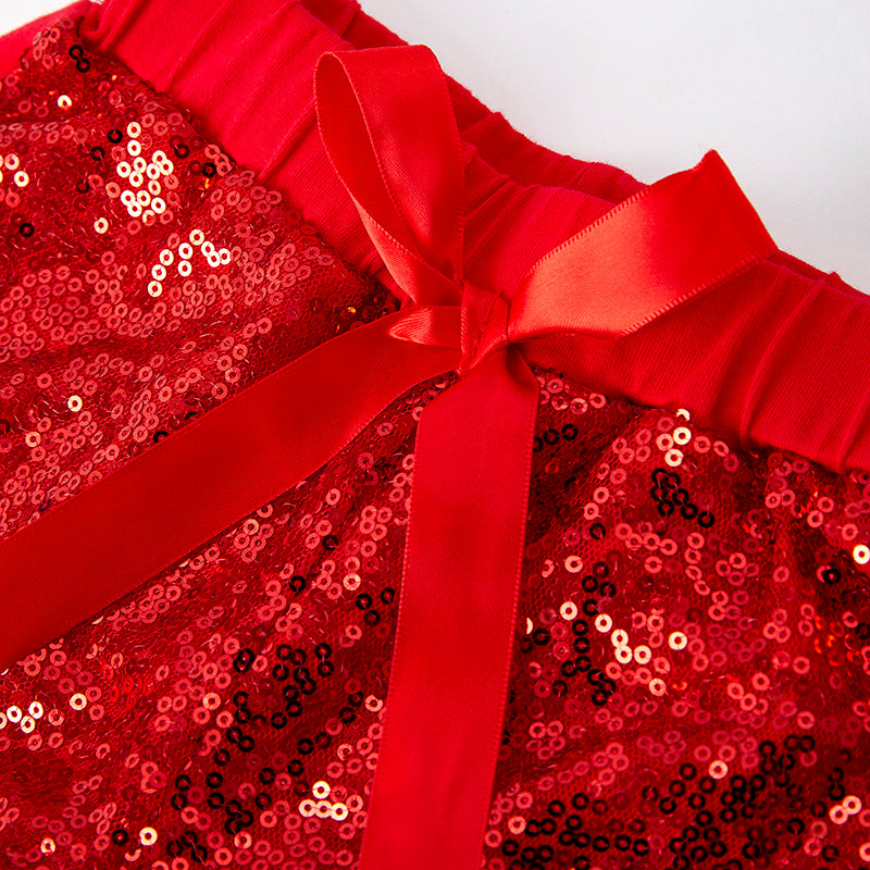 Girls July 4th Star Smocked Red Sequins Short Set