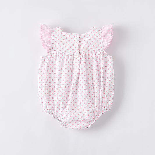 Baby Summer Watermelon Applique Pink Dot Cotton Romper