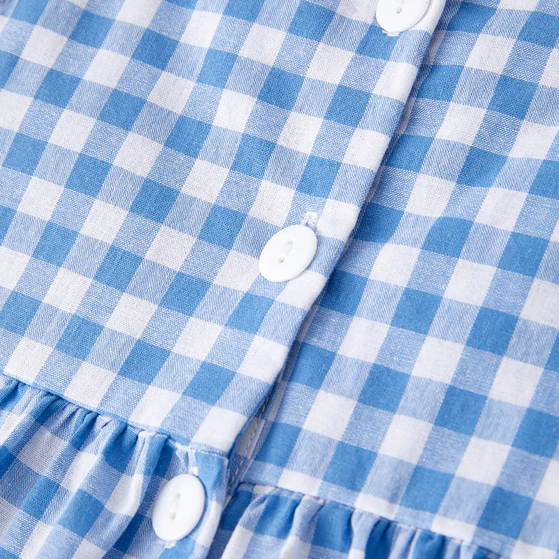 Girls Back To School Blue Plaid Sequins Apple Dress