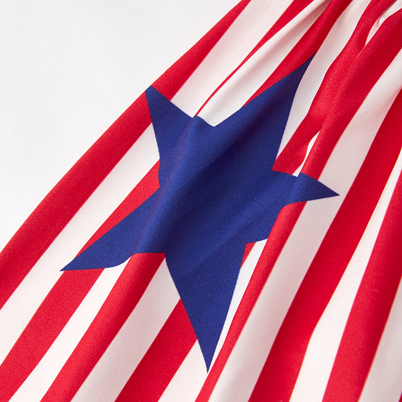 Girls July 4th Red Stripes Blue Star Twirl Dress