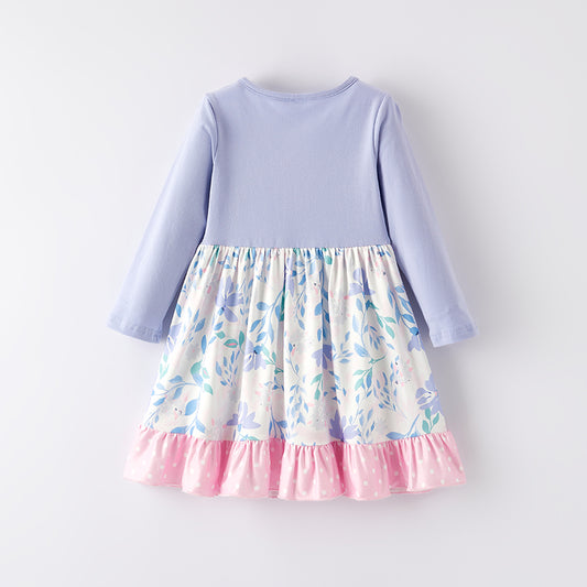 Girls Fall Autumn Pink Lavender Leaves Long Sleeves Dress