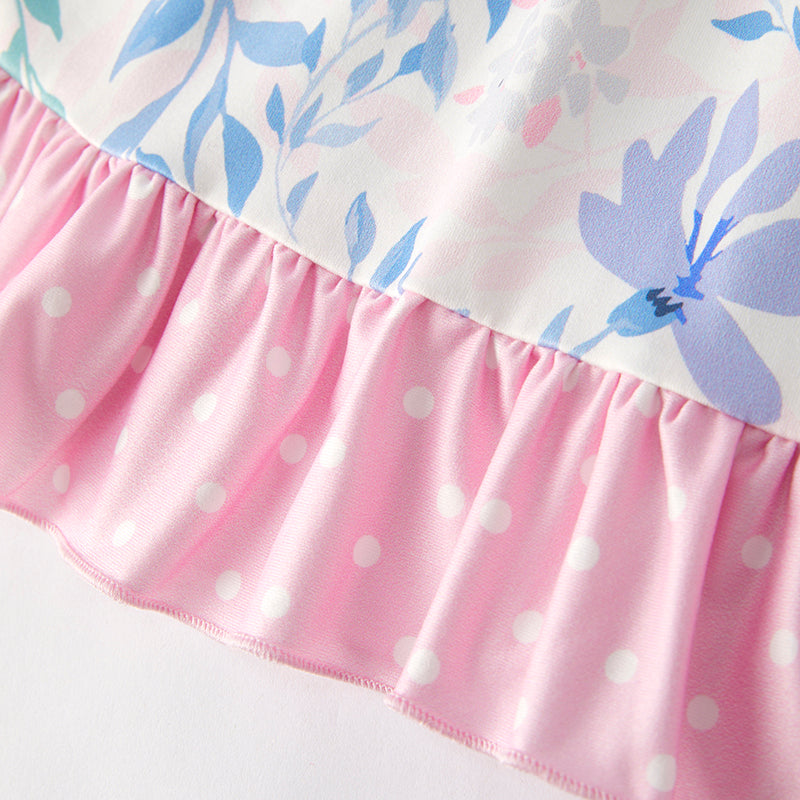 Girls Fall Autumn Pink Lavender Leaves Long Sleeves Dress