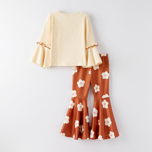 Girls Autumn ALL THE FALL THINGS Brown Flower Pant Set
