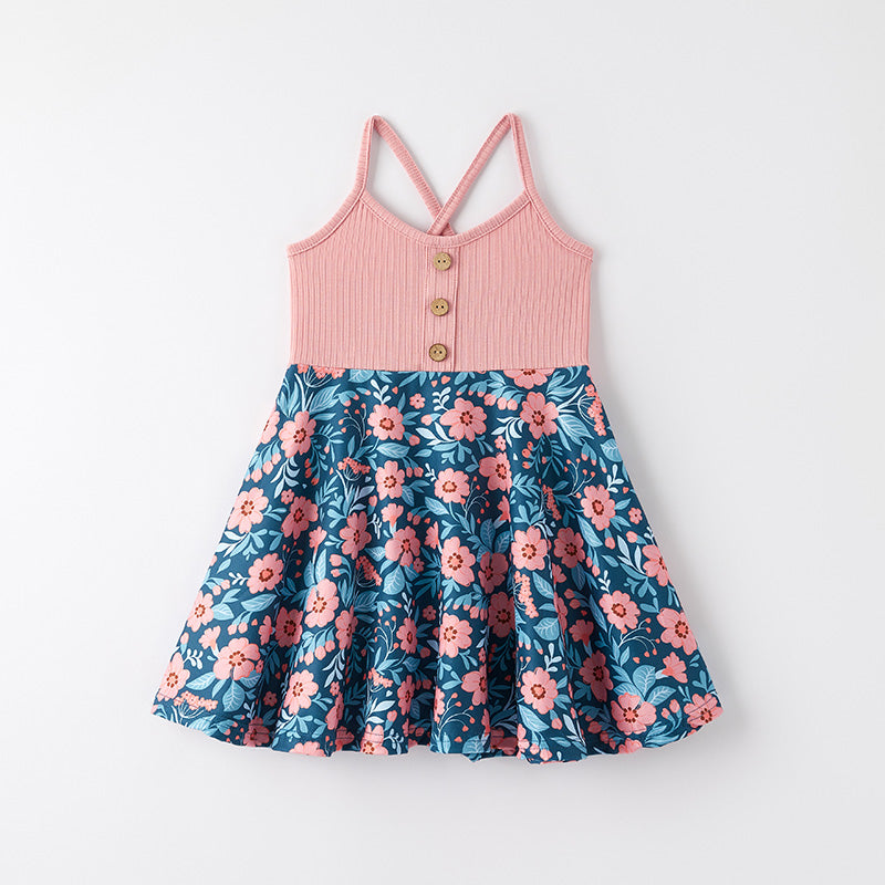 Girls Summer Pink Navy Print Slip Dress