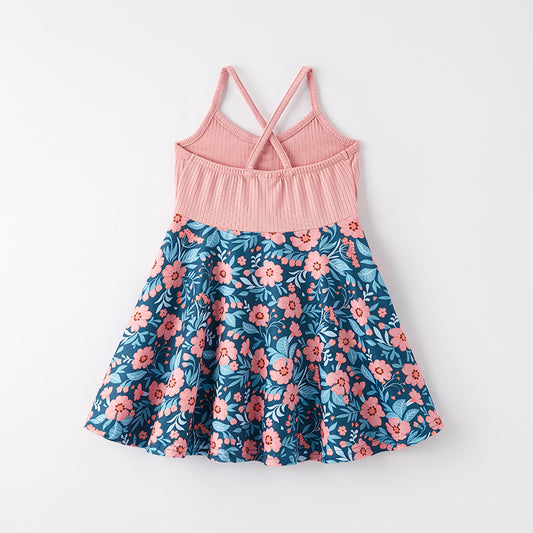 Girls Summer Pink Navy Print Slip Dress
