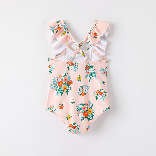 Girls Summer Beach Pink Floral Print Swimwear