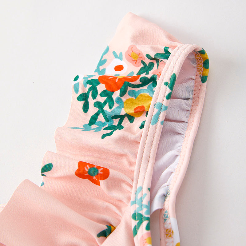 Girls Summer Beach Pink Floral Print Swimwear