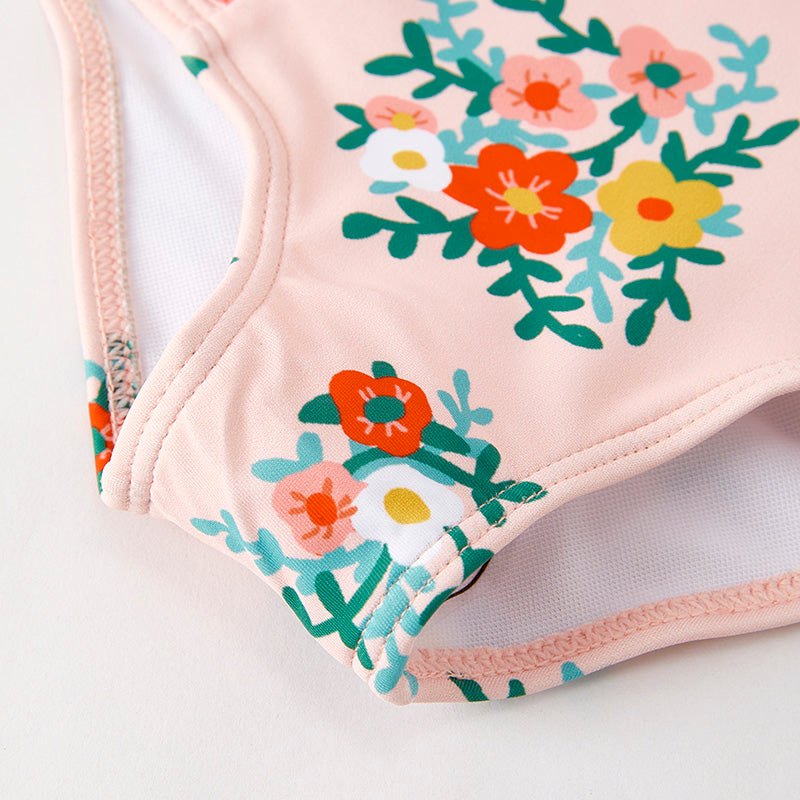 Girls Summer Beach Pink Floral Print Swimwear