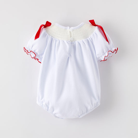 Baby Girls July 4th Flag Smocked Embroidered Bubble Romper