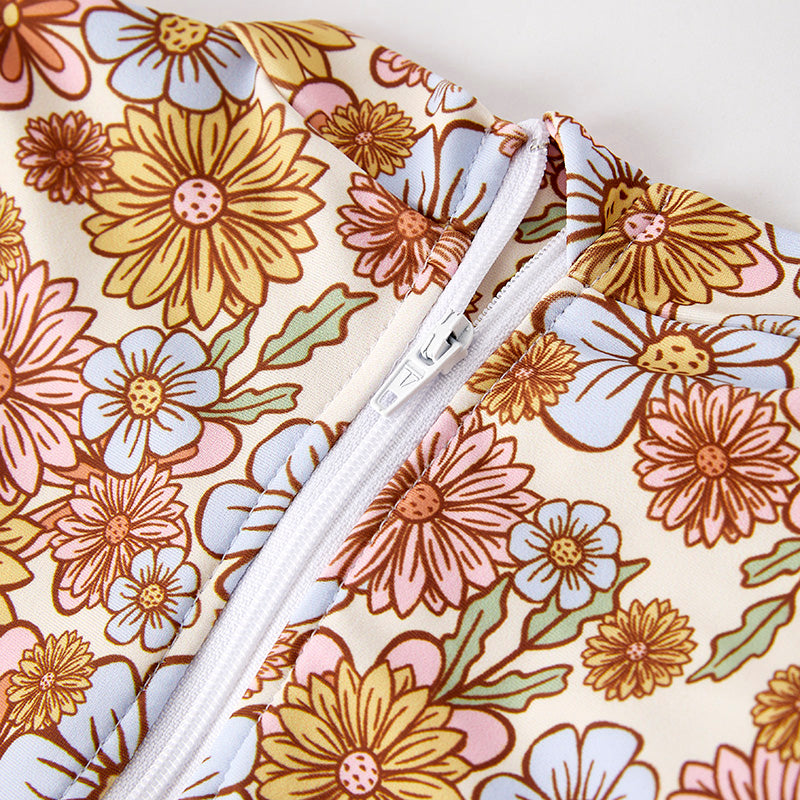 Girls One-Piece Long Sleeves Sunflower Print Swimwear