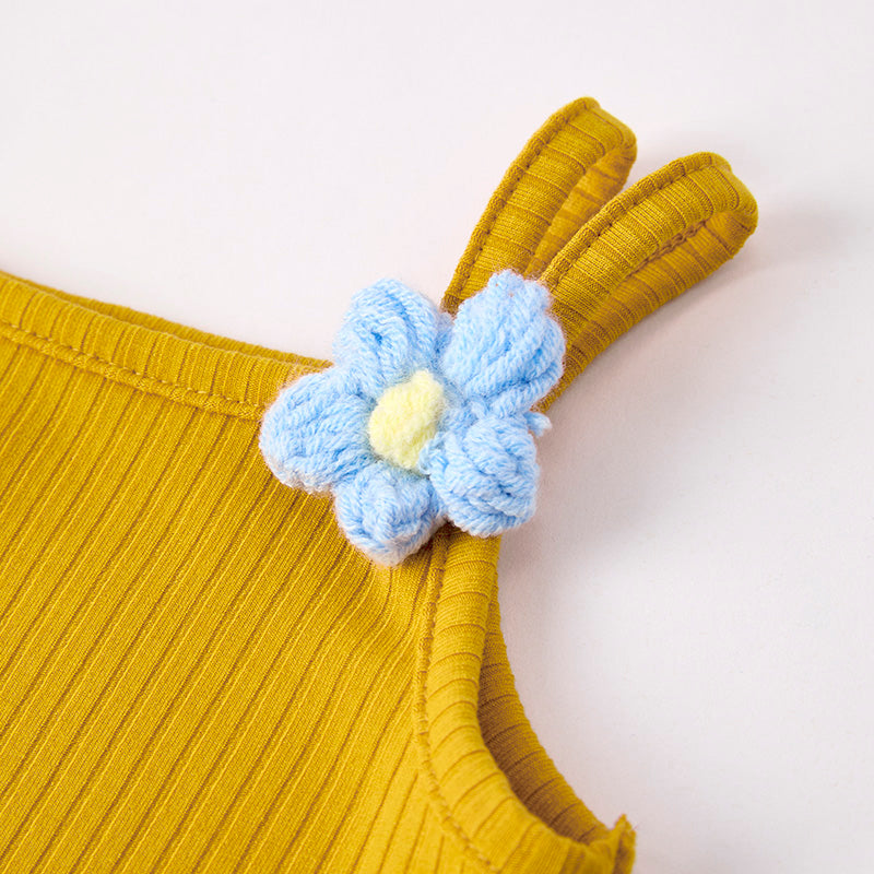 Girls Summer Mustard Top Flower Denim Short Set
