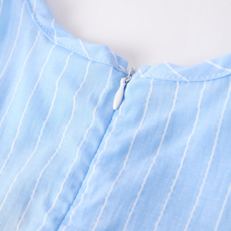 Girls Summer Cherry Embroidered Pocket Blue Red Short Set