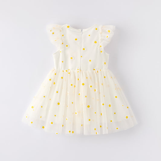 Grils Summer Princess Daisy Flower White Tulle Dress