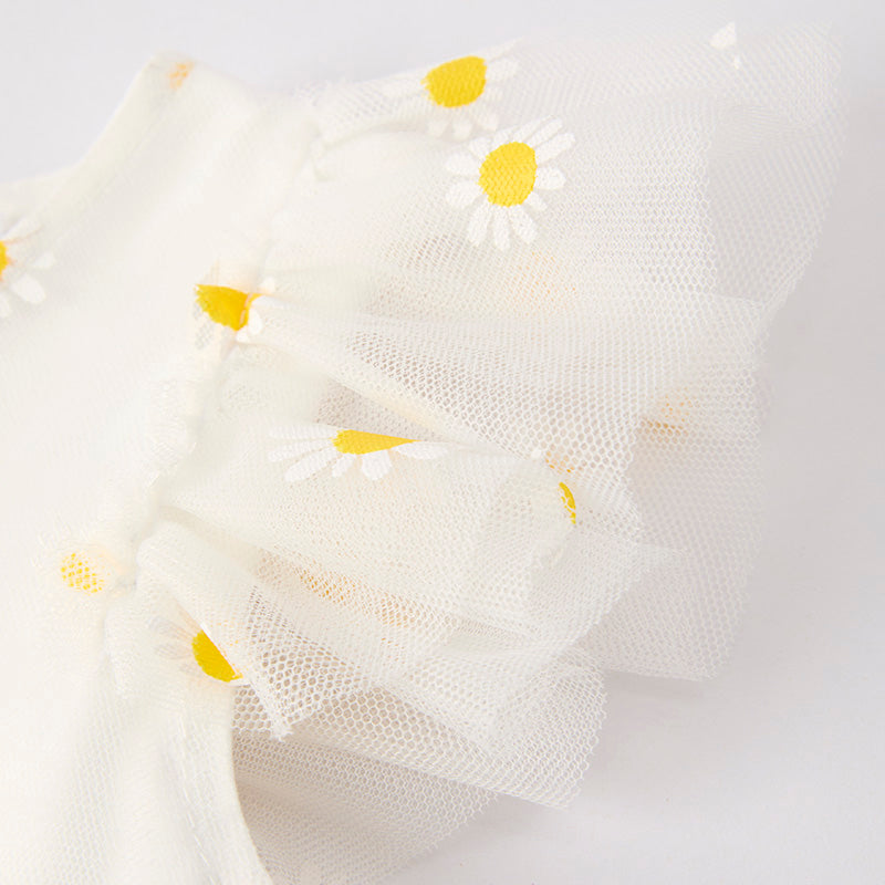 Grils Summer Princess Daisy Flower White Tulle Dress