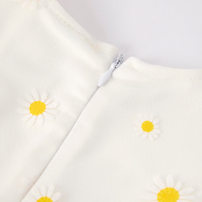 Grils Summer Princess Daisy Flower White Tulle Dress