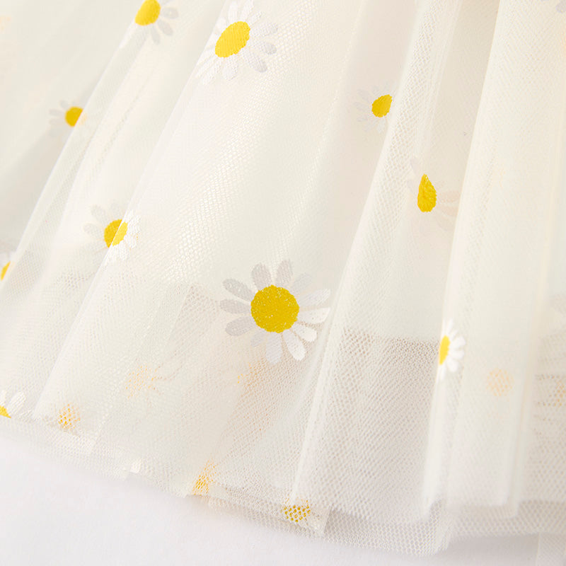 Grils Summer Princess Daisy Flower White Tulle Dress