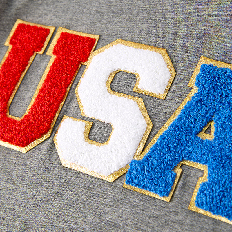 Mommy And Me July 4th Patch Applique USA Grey Cotton T-Shirt