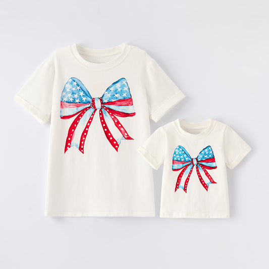 Mommy and Me Mother's Day Bow Print White Cotton Shirt