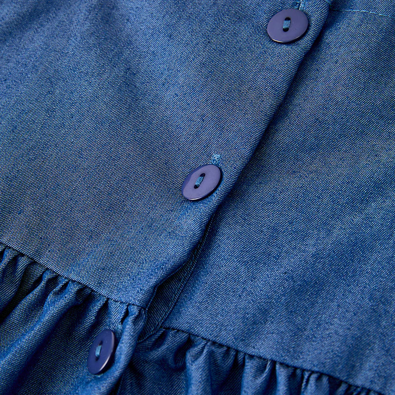 Girls Back To School Blue Apple Embroidered Dress