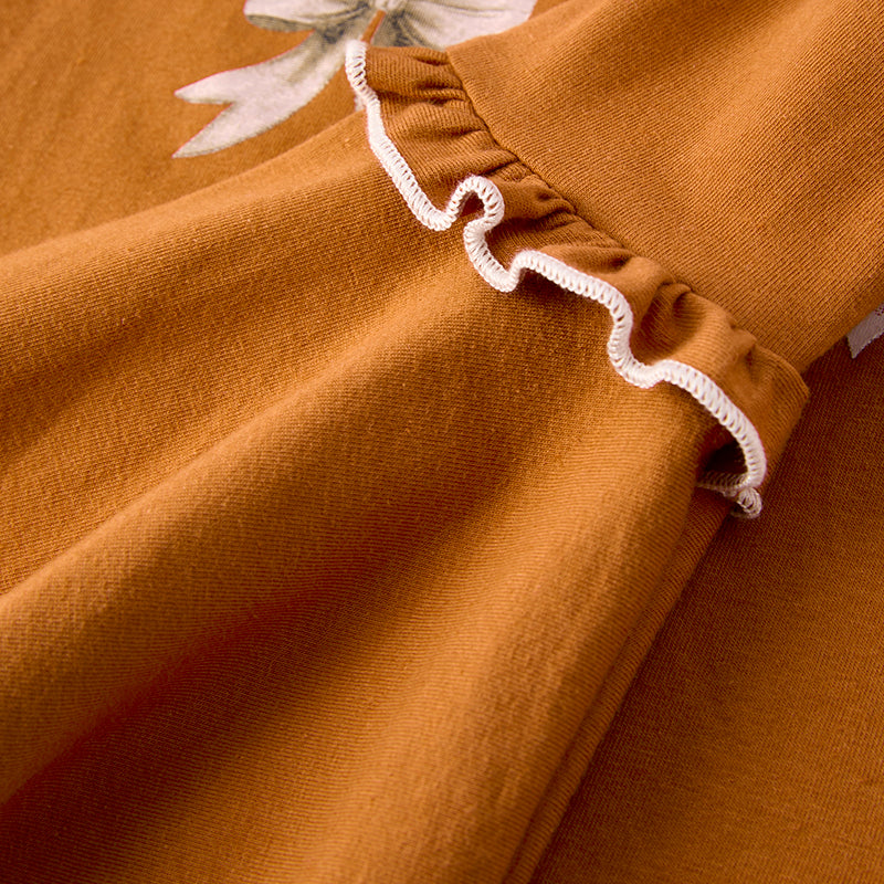 Girls Fall Autumn Brown Bow Long Sleeves Bell Pant Set