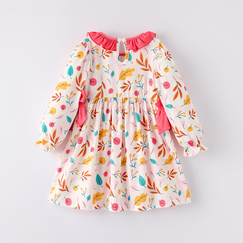 Girls Autumn FALL VIBES Smocked Embroidery Long Sleeves Dress