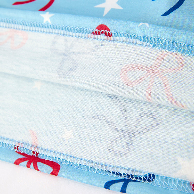 Girls July 4th Bow Smocked Embroidered Red Blue Dress