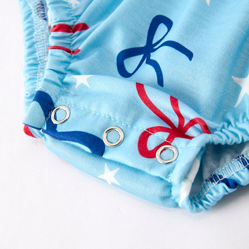 Baby 4th Of July Bow Smocked Embroidered Romper