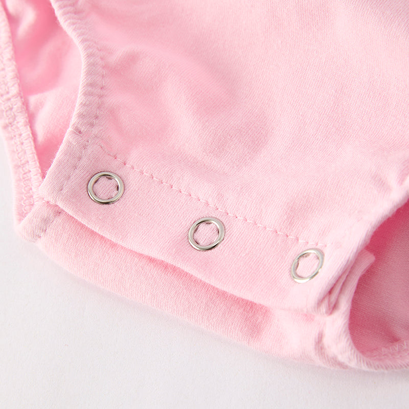 Baby Girls Fall Floral Bow Embroidery Pink Cotton Romper