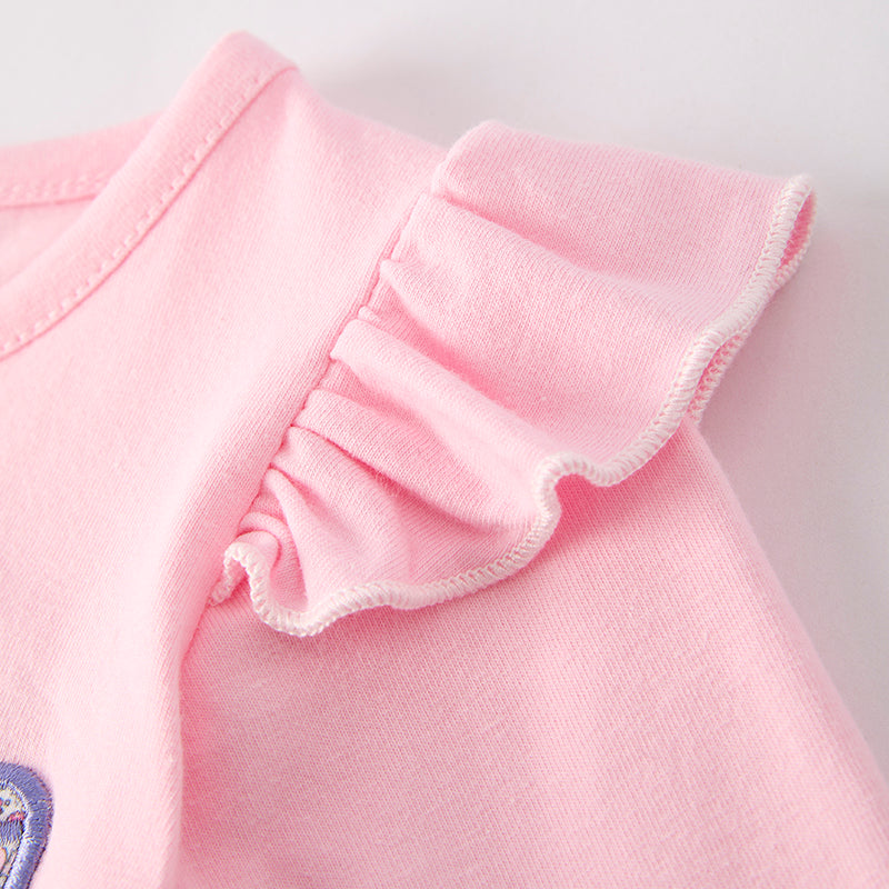 Baby Girls Fall Floral Bow Embroidery Pink Cotton Romper