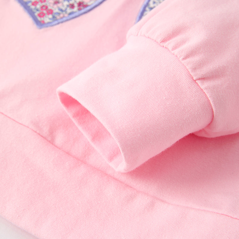 Girls' Fall Winter Floral Bow Pink Embroidery Pant Set